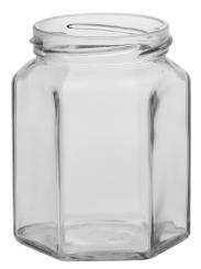 Weithalsglas Sechskant 0,280 l TO 63 weiss nieder 