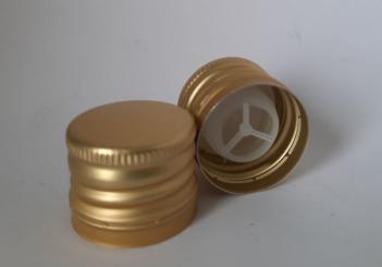 Aluverschluß PP28 gold mit Gewinde mit Ölausgießer 28x22 