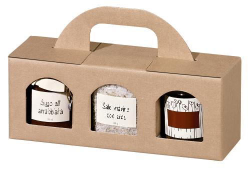 3er Tragekarton Lino Vario Nr. 30 245x80x85 (Pack á 25 Stück) natur für 3 Gläser klein, Leinenoptik 