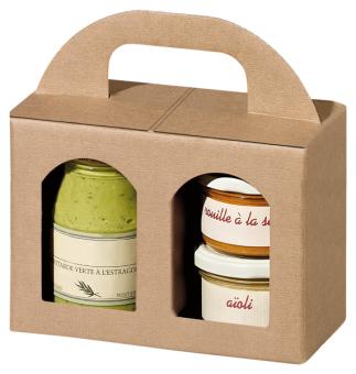 2er Tragekarton Lino Vario Nr. 21 natur für 2 Gläser groß, Leinenoptik 