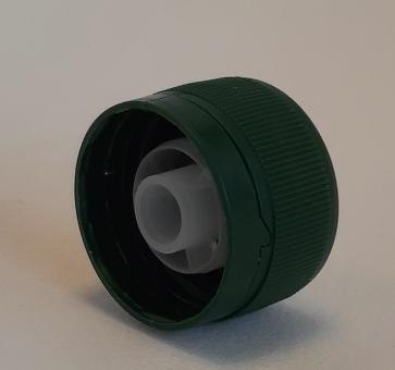 Kunststoffdeckel 28er grün mit Ausgießer und Sicherungsring 